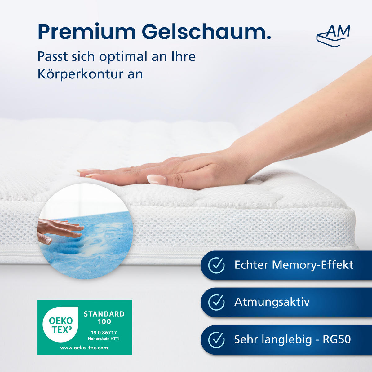 GELSCHAUM TOPPER 150/210 cm - 6cm Höhe & Tencel Bezug - Weiß, Textil (150/210cm) - AM Qualitätsmatratzen