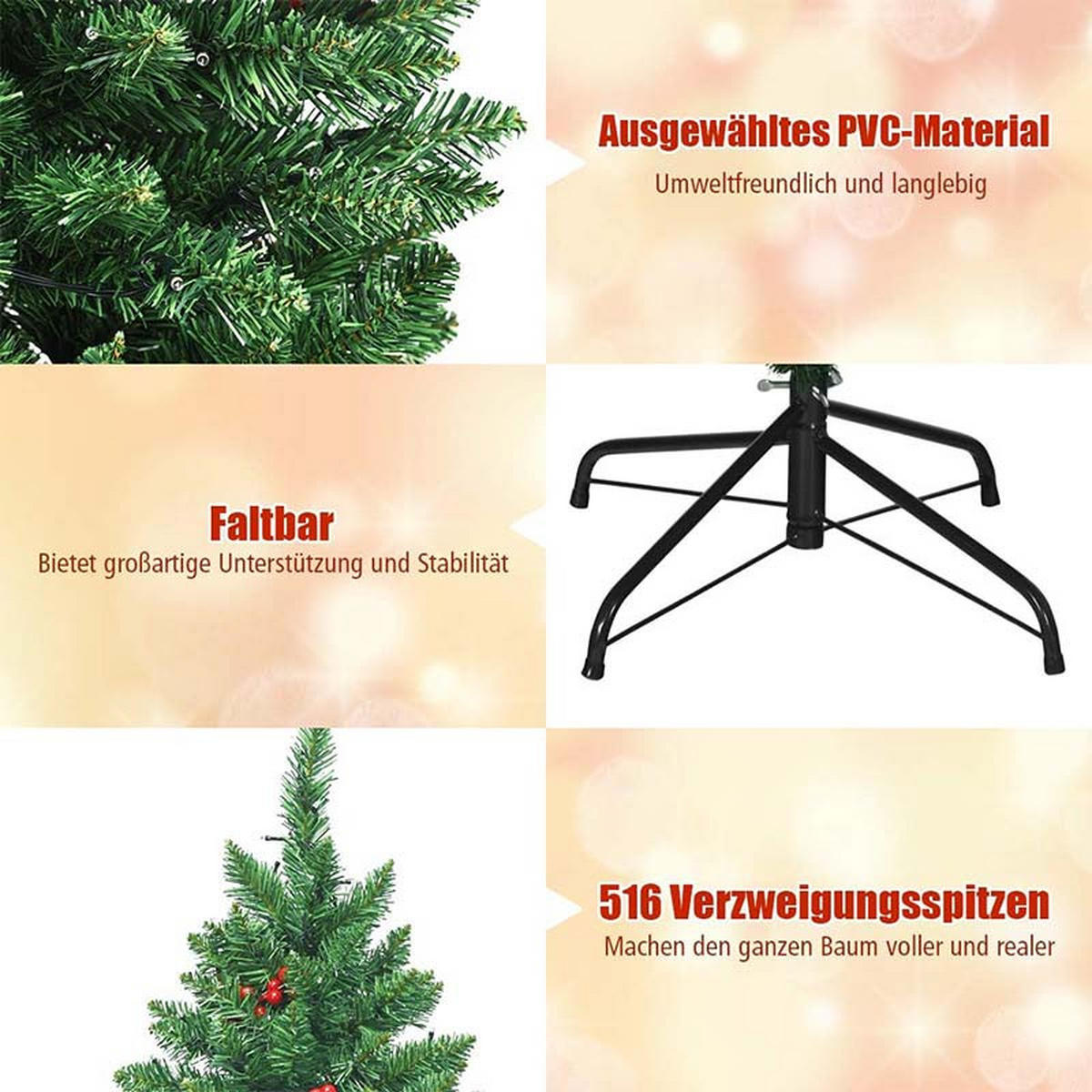 WEIHNACHTSBAUM mit warmweißen LEDs 135cm Grün - Grün, Metall (135cm) - COSTWAY