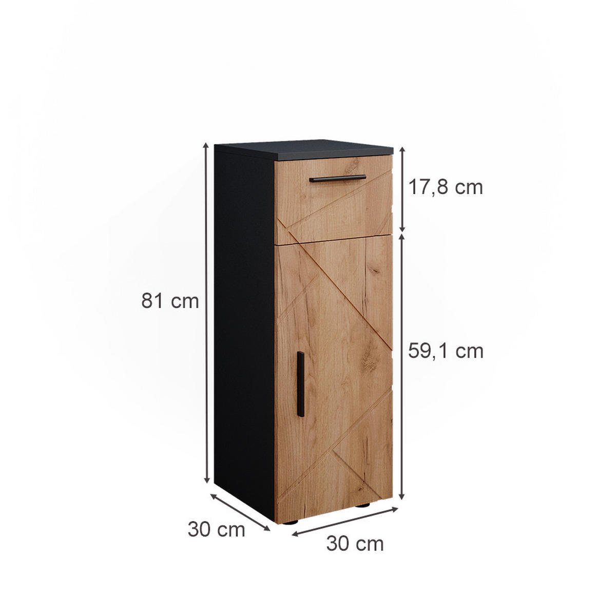 MIDISCHRANK Irma Goldkraft Eiche 30 x 81 cm - Anthrazit/Eiche Wotan, Holzwerkstoff (30/81/30cm) - Vicco