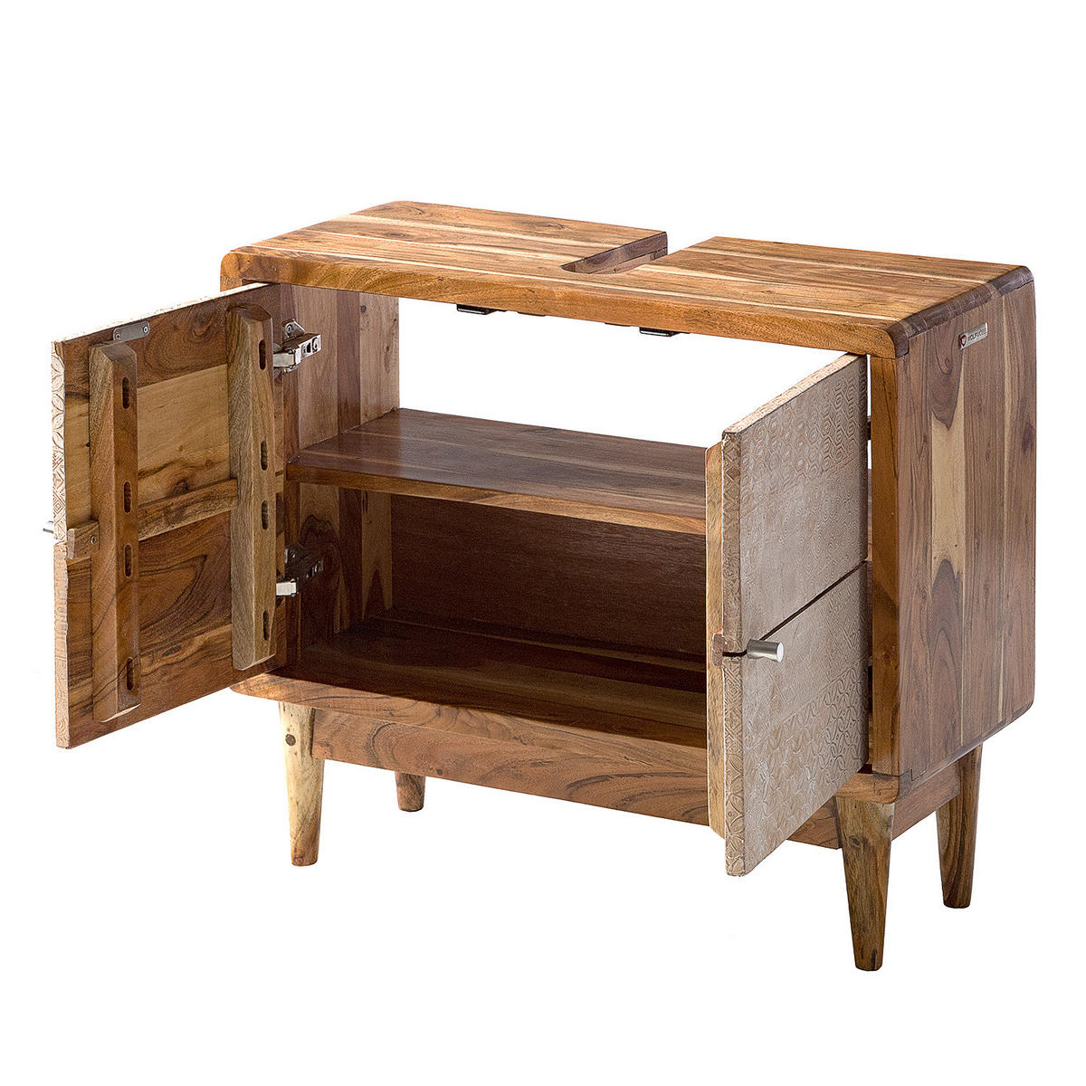 WASCHBECKENUNTERSCHRANK - Akazie massiv, Ecru / Akazie - Akaziefarben, Holz (70/60/30cm) - home24