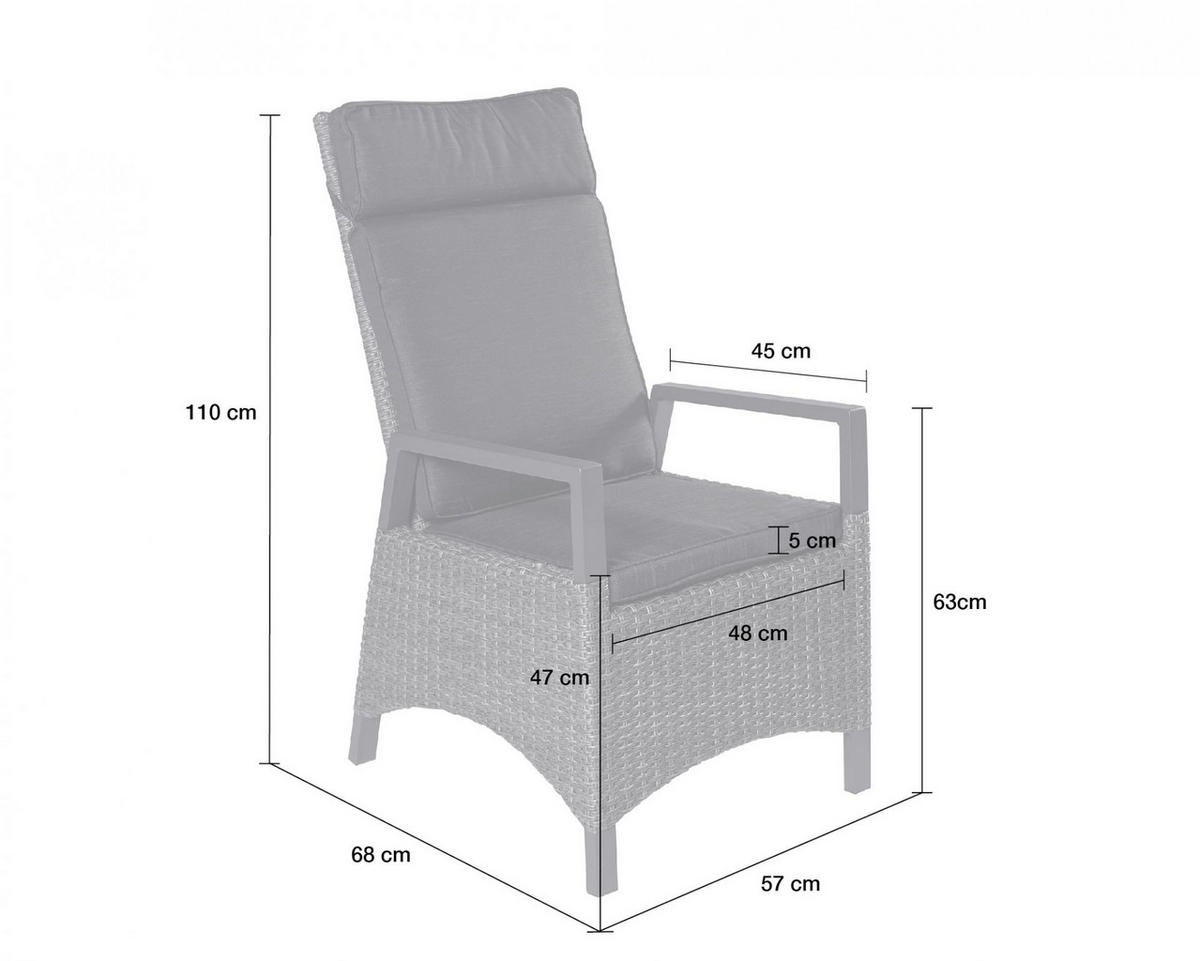 GARTENSTUHL Nizza 68x57x110 cm, Polyrattan, Grau - Grau, Kunststoff (57/110/68cm) - dasmöbelwerk
