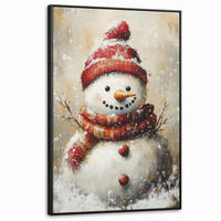 LEINWAND Bilder mit Rahmen - Schneemann - Winter - Schnee - Beige - 100x150 - Weiß, Textil (100/150cm) - MuchoWow