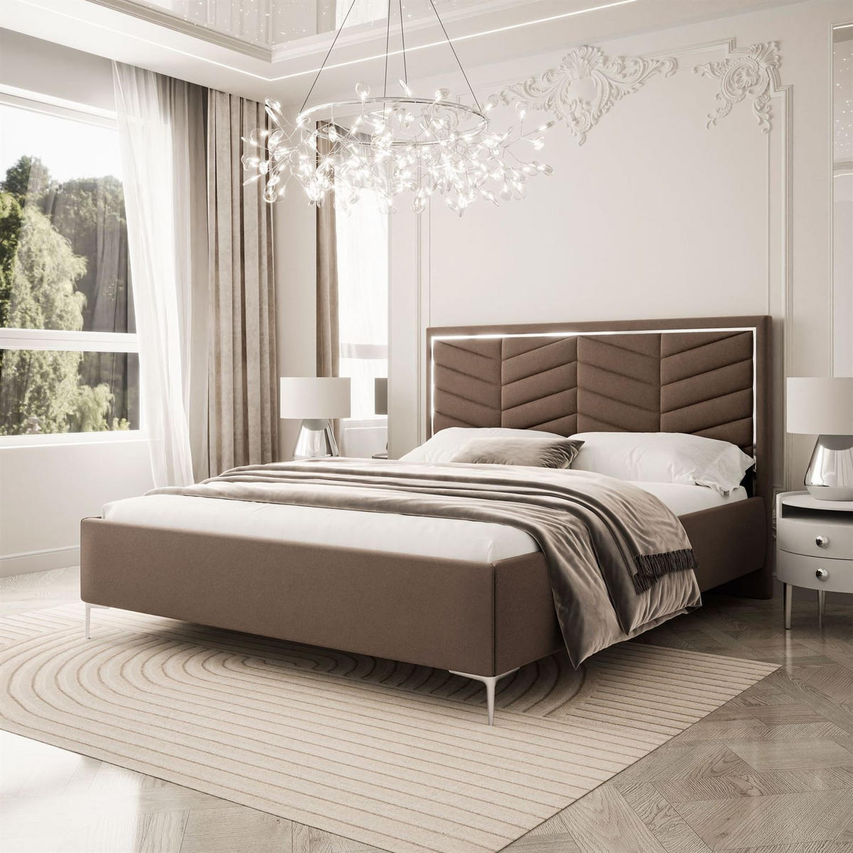 POLSTERBETT AURORA II 140x200 mit Bettkasten Jasmine 28 - Braun, Textil (140/200cm) - Lookway