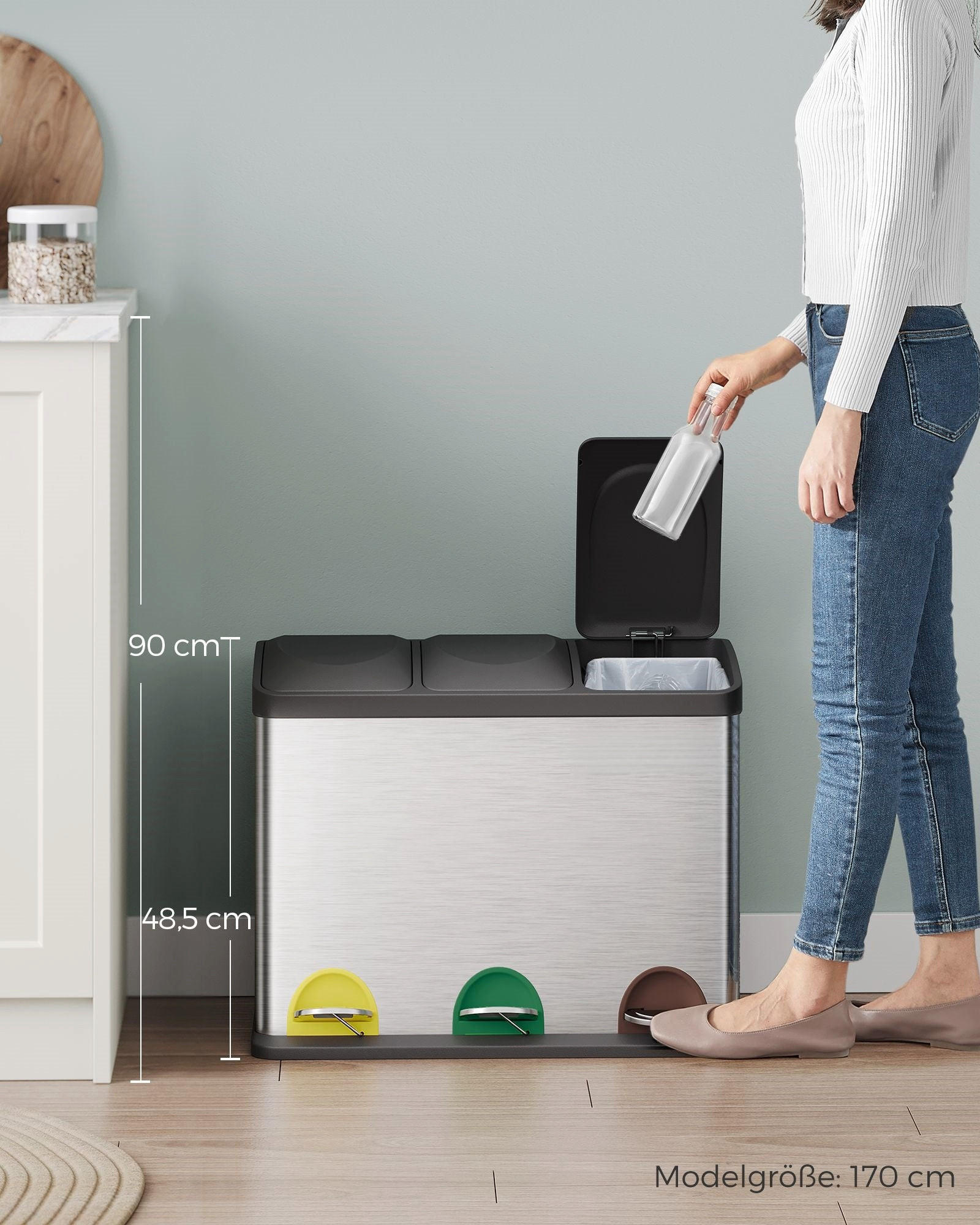 MÜLLEIMER Jakarta - Silberfarben, Kunststoff (60/48/33cm) - Hansiro