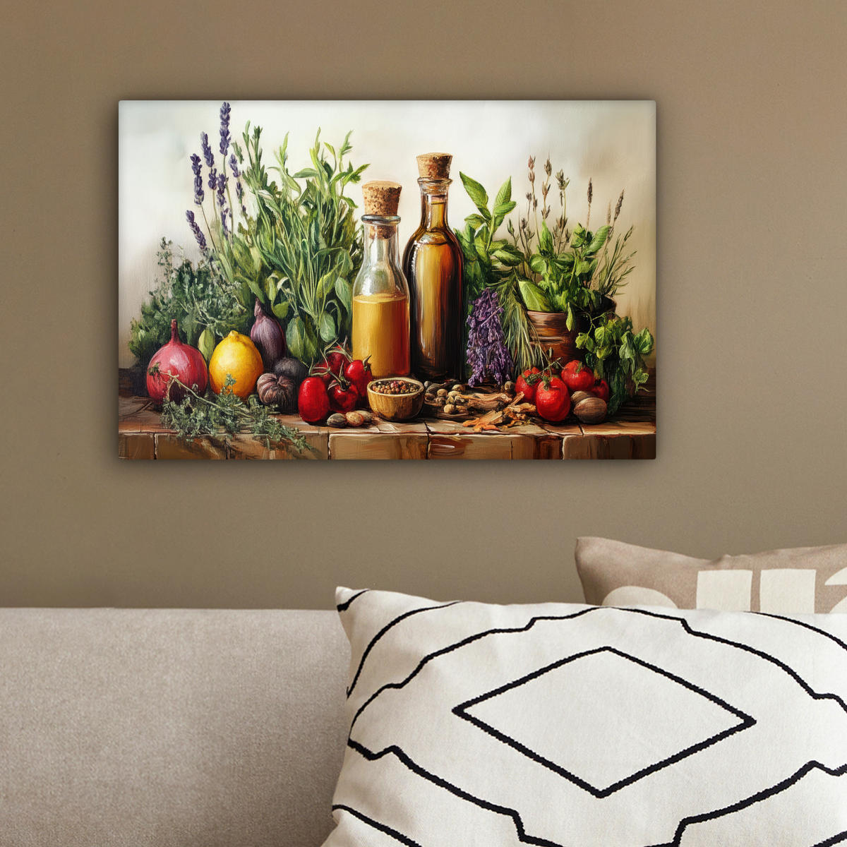 LEINWANDBILD Stilleben - Kräuter - Gewürze - Früchte - Farbenfroh 30x20 cm - Grün, Textil (30/20cm) - MuchoWow