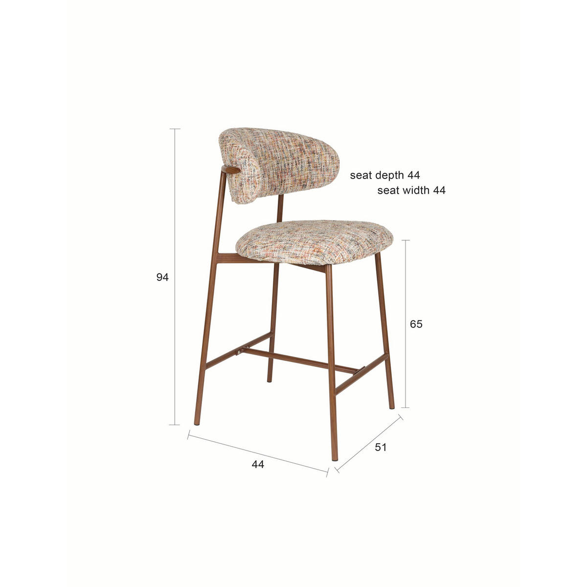 BARHOCKER Claes mit Rückenlehne 65 cm Mehrfarbig - 2 er Set - Beige, Kunststoff (44/94/51cm)