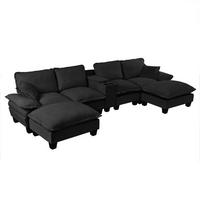 WOHNLANDSCHAFT Modulare Cloud-Couch U-Form mit USB, DE-42767, Schwarz - Schwarz, Holzwerkstoff (362/90/151cm) - ComfortXL