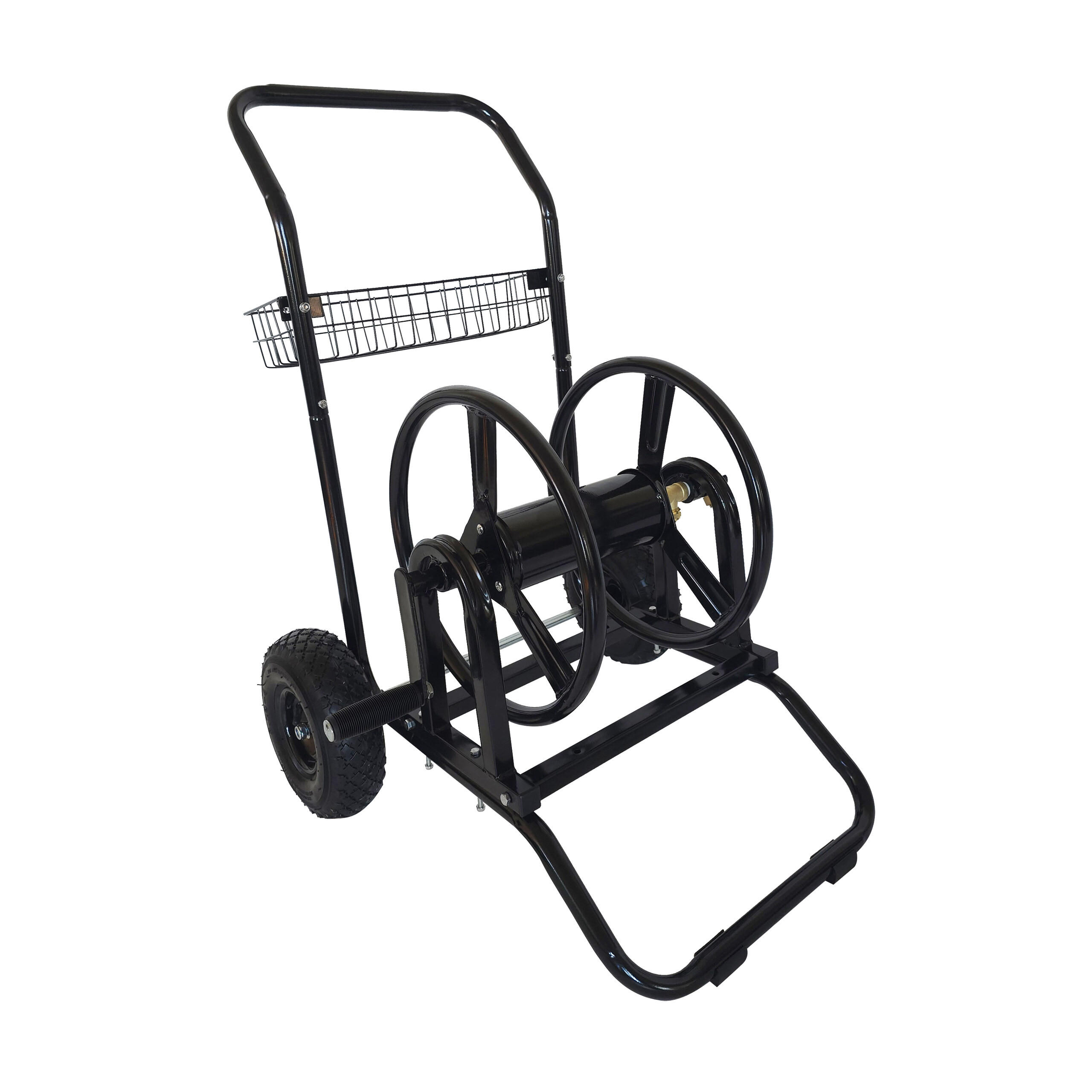 SCHLAUCHWAGEN Schwarz Stahl für 60 m Schlauch - Schwarz, Kunststoff/Metall (66/94/60cm) - Relaxdays