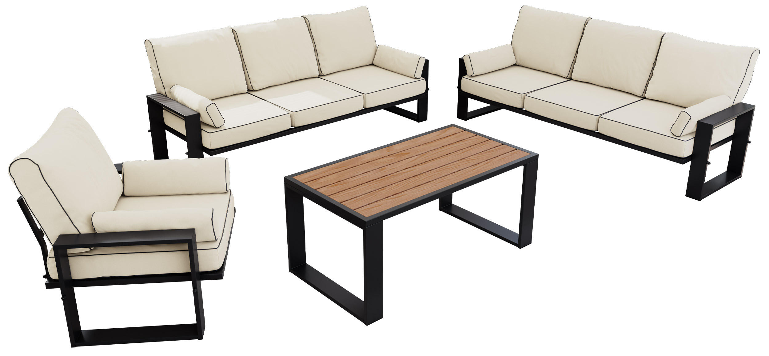GARTENMÖBEL-SET ELBA:  1x Tisch, 2x Sofa, 1x Sessel - Beige - Beige, Textil - MKS