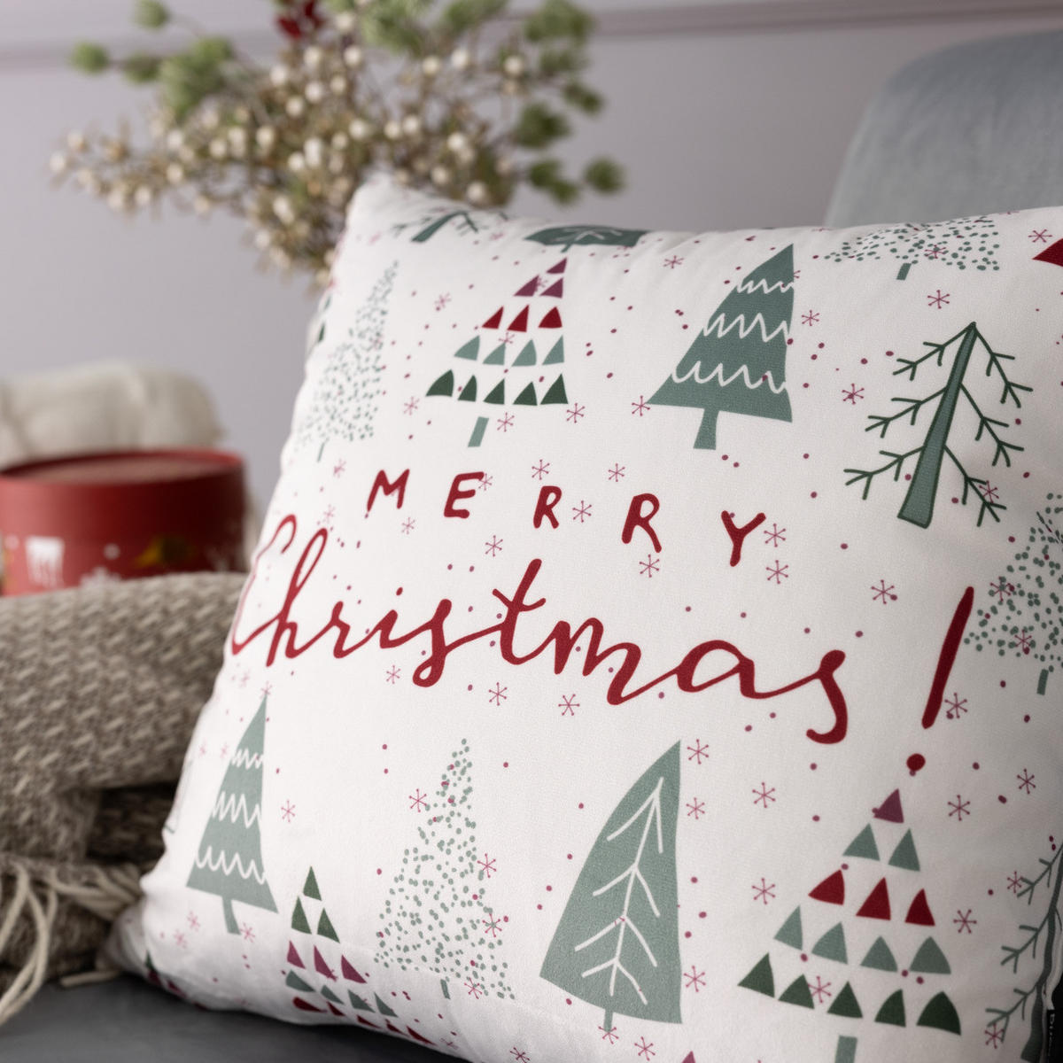 KISSENHÜLLE Holiday Trees 43x43 cm - Weiß, Textil (43/1cm) - Dekoria