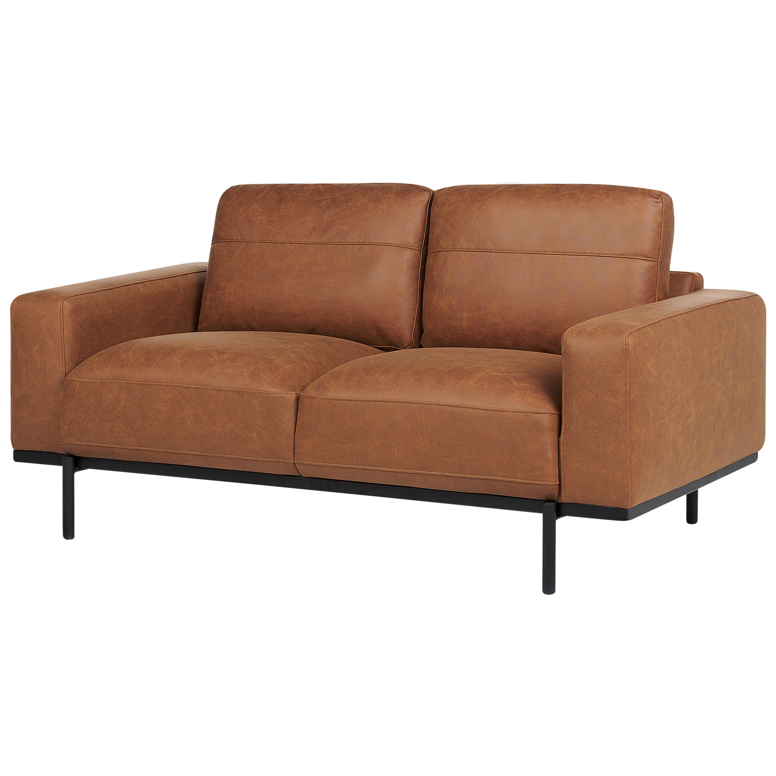 2-SITZER-SOFA Stoff braun Lederoptik Sovik - Braun, Textil (156/72/87cm) - Beliani