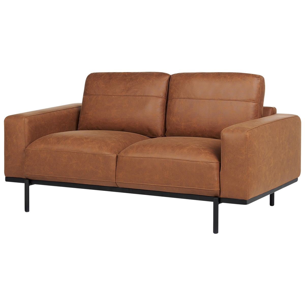 2-SITZER-SOFA Stoff braun Lederoptik Sovik - Braun, Textil (156/72/87cm) - Beliani