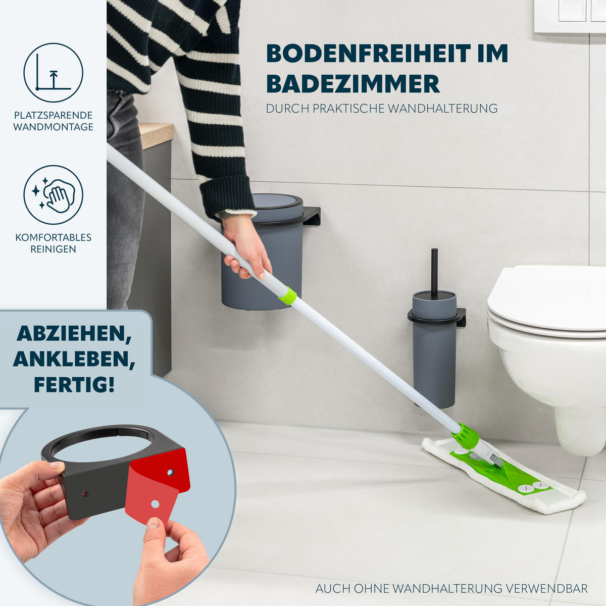 WC-GARNITUR 2-TLG. Bürste u. Eimer SAVONA Softtouch inkl. Wandhalterung, rund - grau - Grau, Kunststoff (19/24.5/19cm) - bremermann