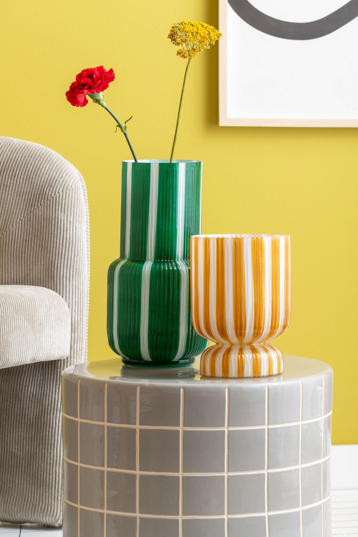 VASE Rayado Retro Medium - Gelb - 21,25 cm - Gelb, Glas (20.5/21cm) - Present Time