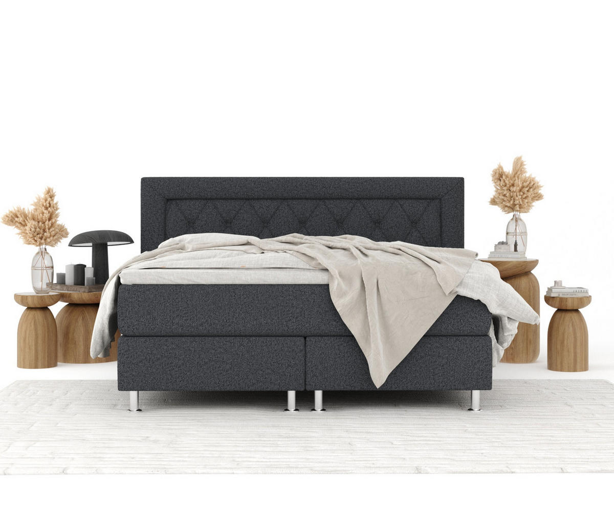 BOXSPRINGBETT Lavello Schwarz 160/200 cm mit Latex-Topper - Silberfarben/Schwarz, Holz/Holzwerkstoff (160/200cm) - Maison de Reve