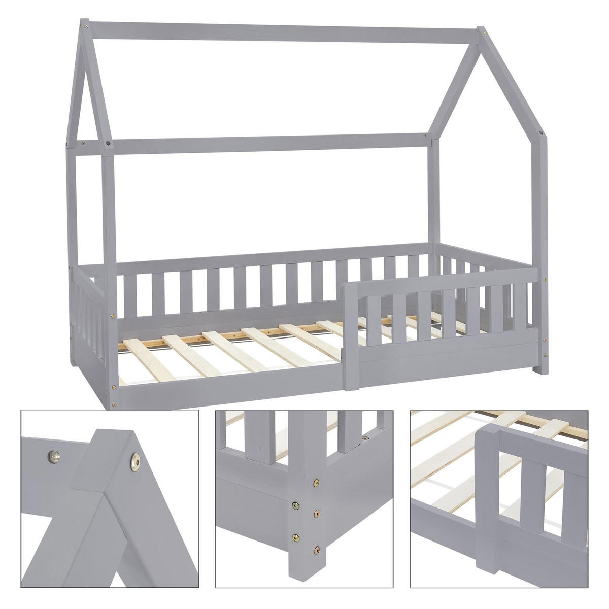 KINDERBETT mit Dach und Matratze 80x160 cm Hellgrau - Hellgrau, Holz (80/160cm) - ML-DESIGN