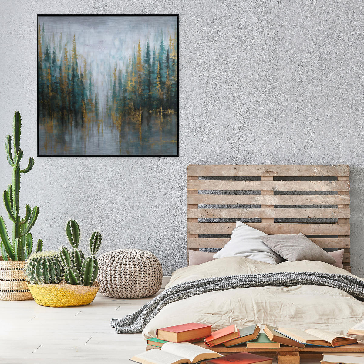 BILDER mit Rahmen Wald Bäume Grün 80x80 cm - Multicolor, Metall (80/80cm) - Wallarena