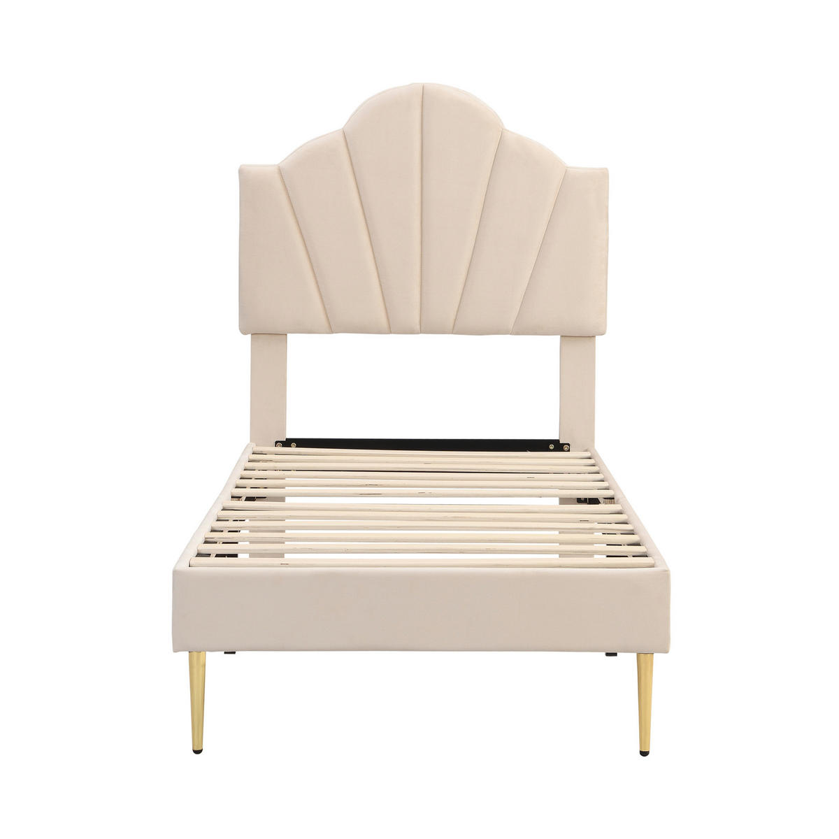 POLSTERBETT mit Polsterbank 90x200 cm Samt Beige - Beige, Metall (90/200cm) - Meubliv