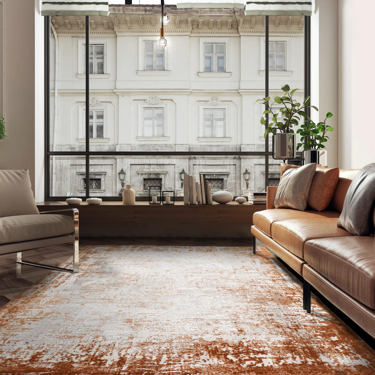 TEPPICH Velours abstrakt mit Bordüren TIBER-Rieti, Terrakotta 200x290 cm - Terra cotta, Textil (200/290cm) - KADIMA DESIGN