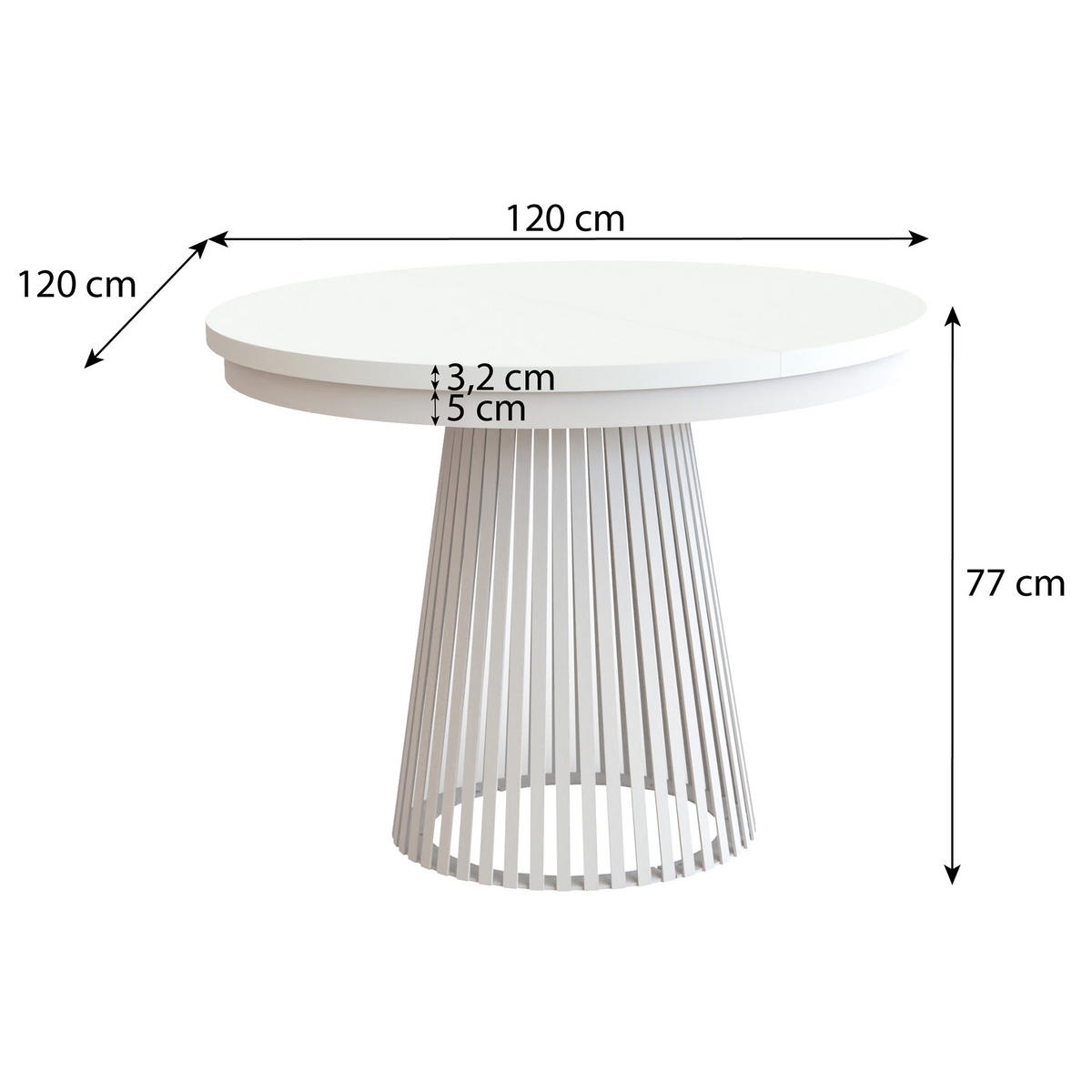 ESSTISCH Lumi im Loft-Stil, ausziehbar Ø 120–200 cm, Metallbeinen, Weiß - Weiß, Metall (120/120/77cm) - Beautysofa