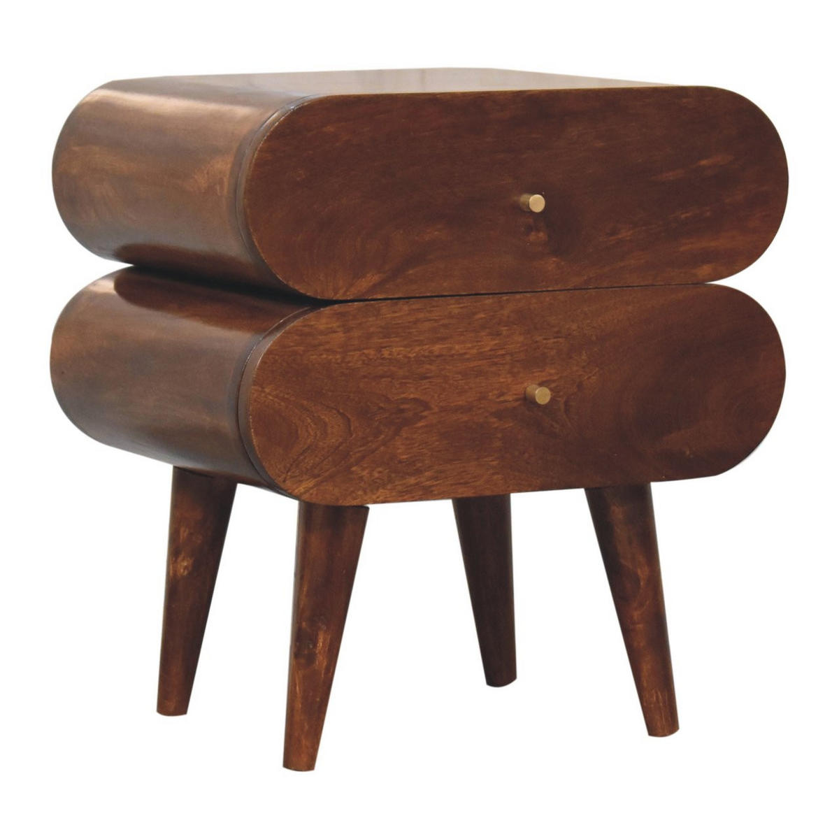 NACHTTISCH mit zwei Schubladen, nordischen Beinen, in Braun. - Messingfarben/Braun, Mangoholz/Holz (45/50/35cm) - Artisan Furniture