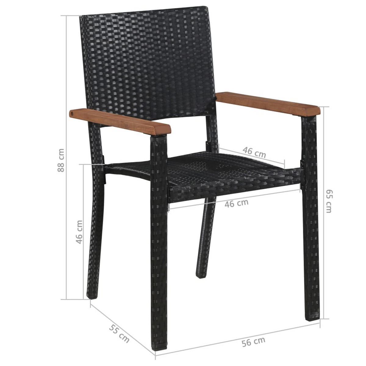 GARTENTISCHGRUPPE mit 130 cm Tisch, aus Poly Rattan und Akazie Massivholz, Schwarz, 7-teiliges Set - Schwarz, Kunststoff - vidaXL