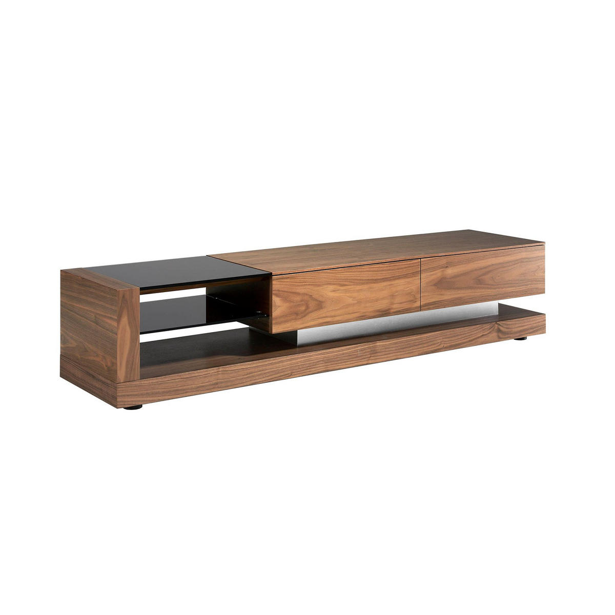 TV-ELEMENT TV-Schrank Nussbaum, polierter Stahl und schwarze Glasplatte 200/45/38 cm - Walnussfarben/Schwarz, Holz/Metall (200/38/45cm) - ANGEL CERDA