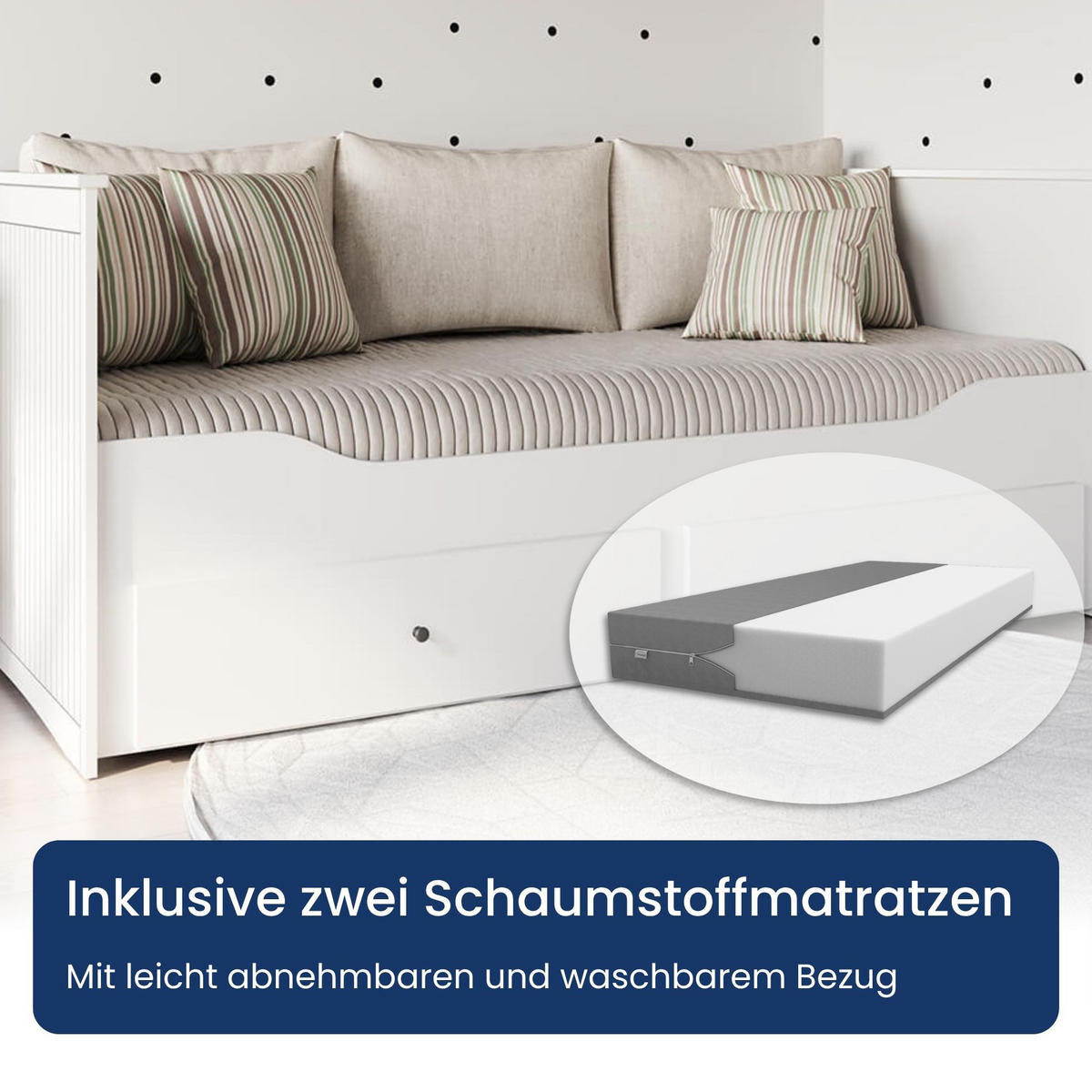 KLAPPBETT mit zwei Matratzen und Schubladen in Weiß - Weiß, Holzwerkstoff (80/200cm) - Home Collective