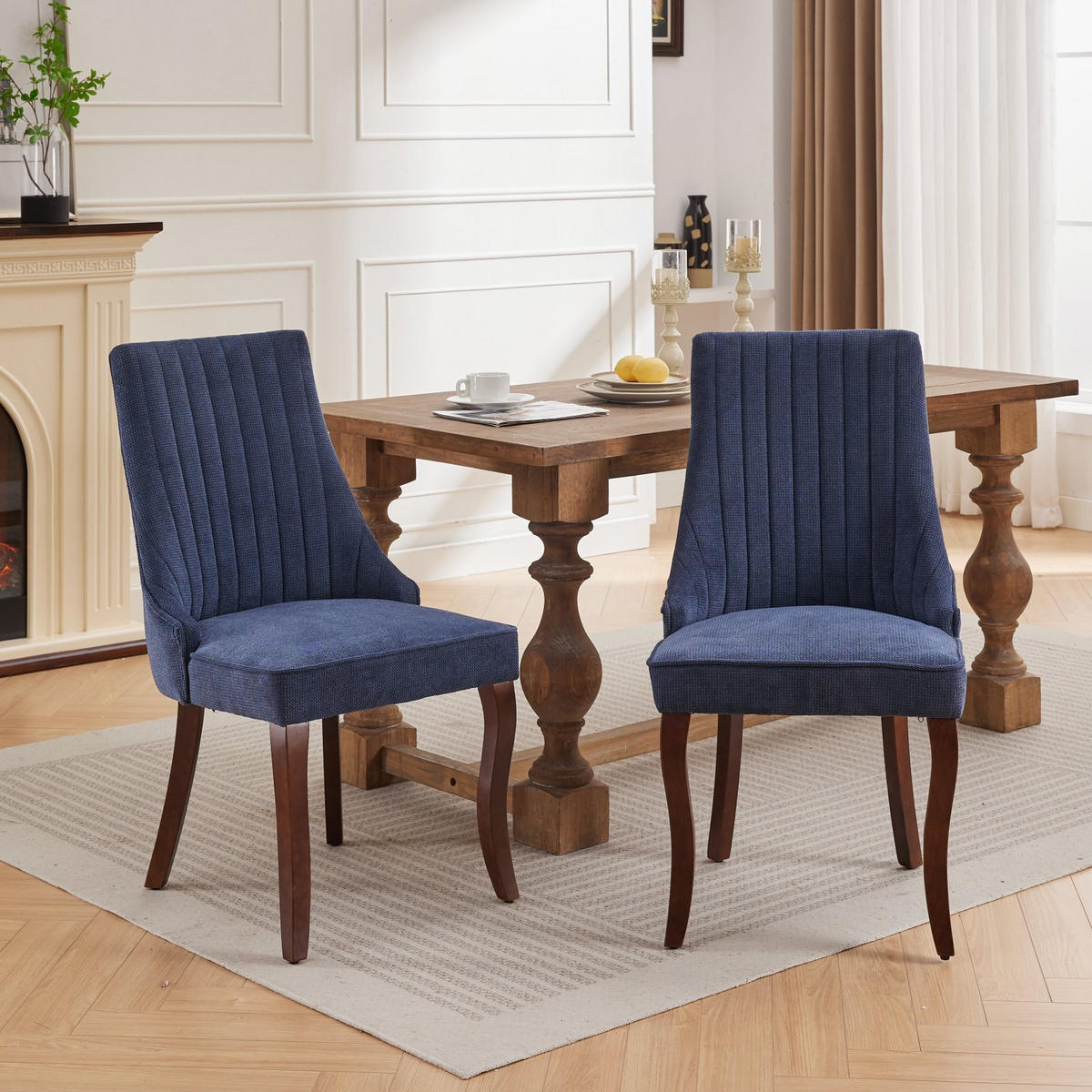 STUHL-SET DE-36306 2 Stück mit geschwungenen Holzbeinen Blau - Blau, Holz (50/95.5/64cm) - ComfortXL