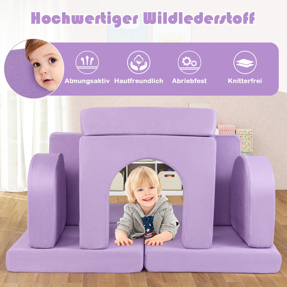 KINDERSOFA 60cm Lila - Lila, Textil (72/60/142cm) - COSTWAY