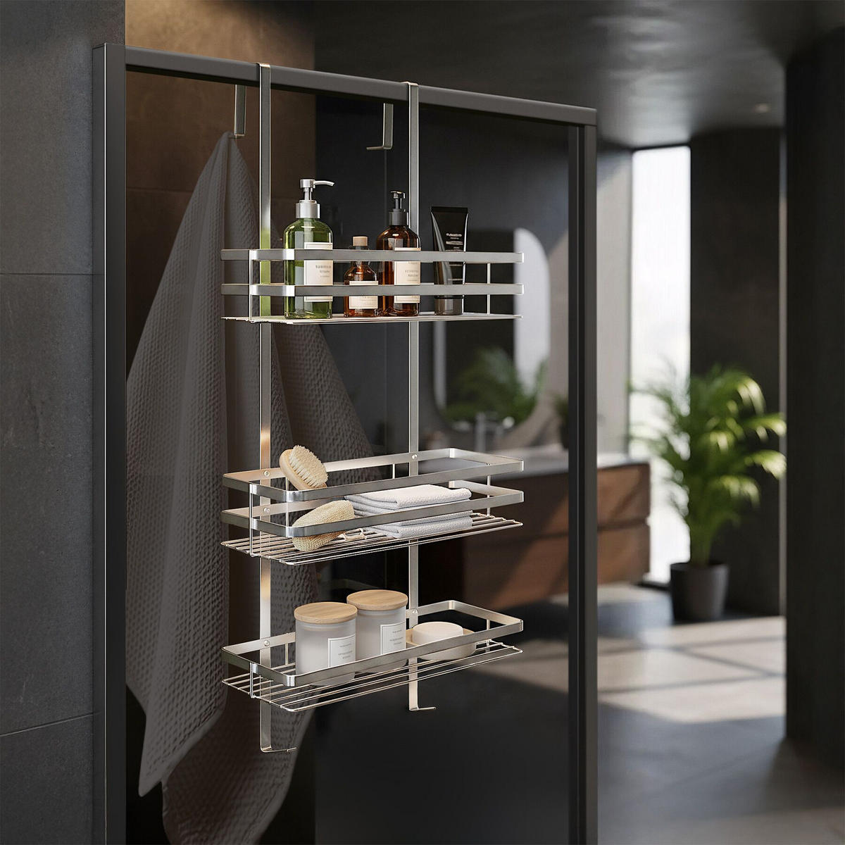 DUSCHABLAGE , 30 x 21 x 80 cm, silber - Silberfarben, Metall (21/80/30cm) - tectake