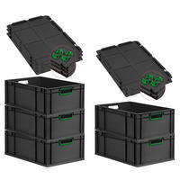 EUROBOX 5x NextGen Color mit Auflagedeckel 22x40x60 cm 44 Liter Schwarz Griffe grün offen - Schwarz/Grün, Kunststoff (40/22/60cm) - PROREGAL