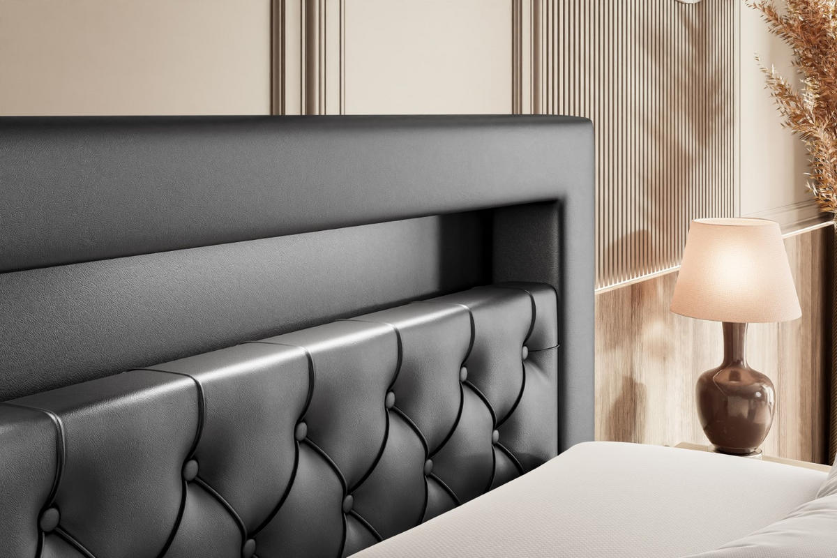 BOXSPRINGBETT NOEL GOLD KING - 160x200 - H3/H4 - Schwarz Hochglanz - Schwarz Hochglanz, Holzwerkstoff (160/200cm) - ALTDECOR