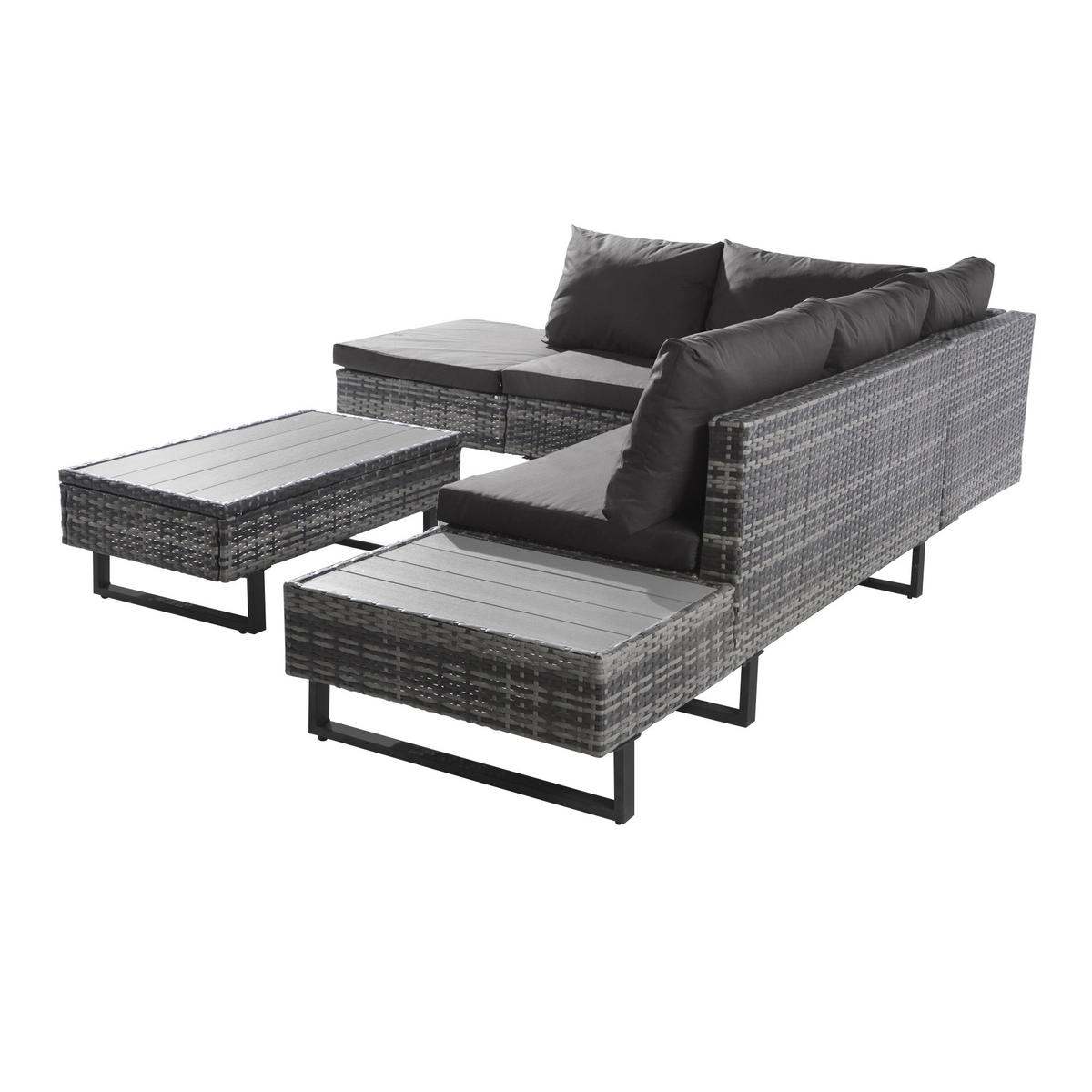 LOUNGESET 4-5 Personen Grau Poly Rattan Mit Abnehmbarem Bezug - Grau, Metall - FLIEKS