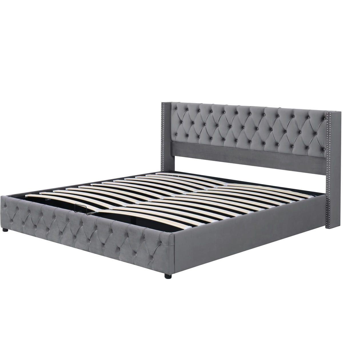 POLSTERBETT mit Bettkasten 140x200 cm Samt Grau - Grau, Metall (140/200cm) - Meubliv