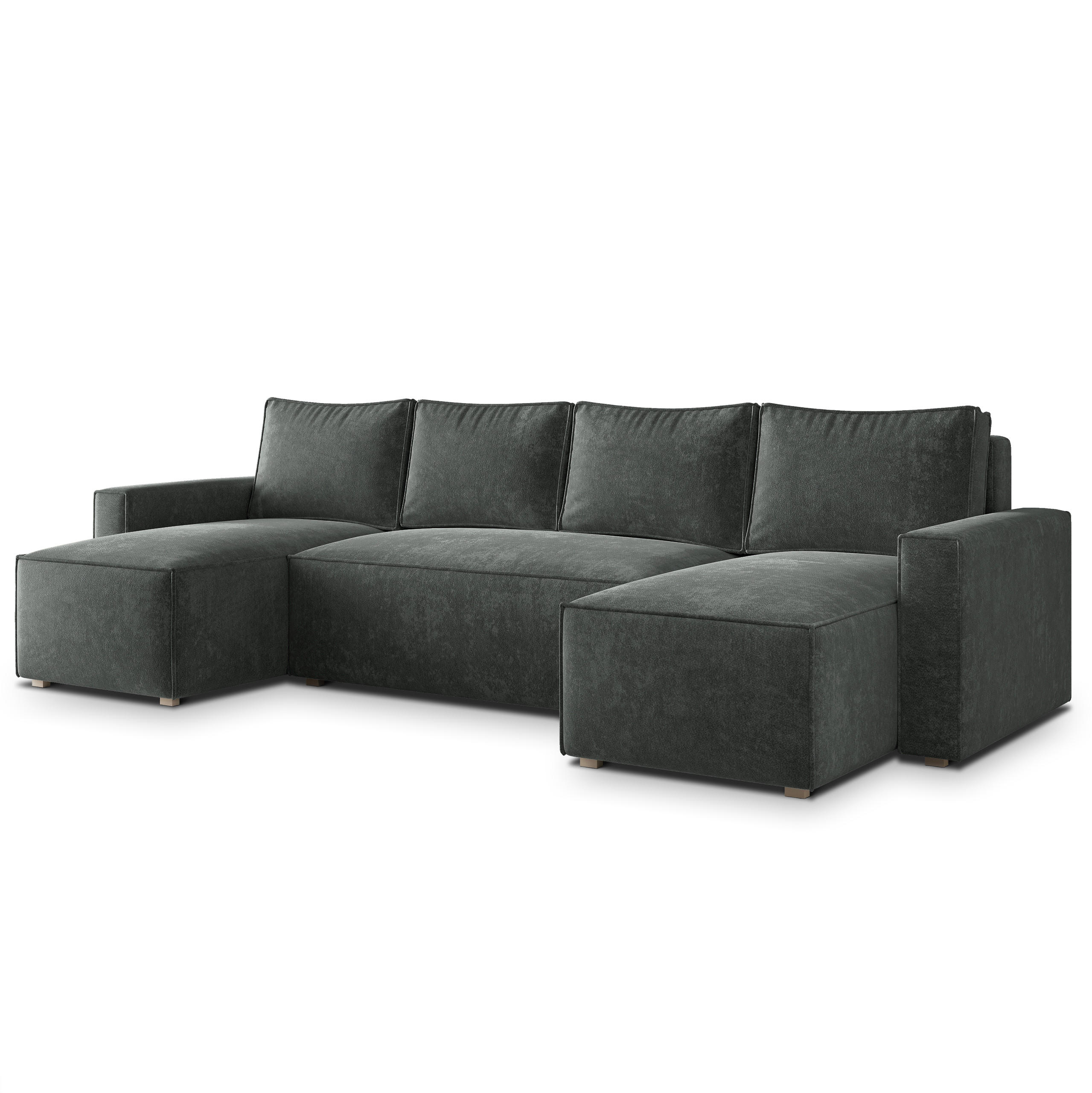 WOHNLANDSCHAFT ASPRA LM Grau Chenille mit Schlaffunktion - Dunkelgrau, Holz (295/85/140cm) - MASSENO