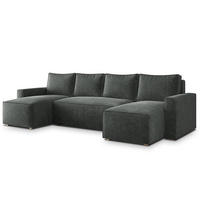 WOHNLANDSCHAFT ASPRA LM Grau Chenille mit Schlaffunktion - Dunkelgrau, Holz (295/85/140cm) - MASSENO