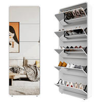 SCHUHSCHRANK 176 cm in Weiß mit Spiegel und 5 Klappen - Weiß, Holzwerkstoff (63/176/19.5cm) - Flora Grace