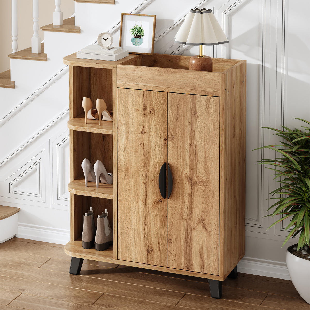 SCHUHSCHRANK schmal 2 Türen Holzoptik - Naturfarben, Holzwerkstoff (80/99/32cm) - Fortuna Lai