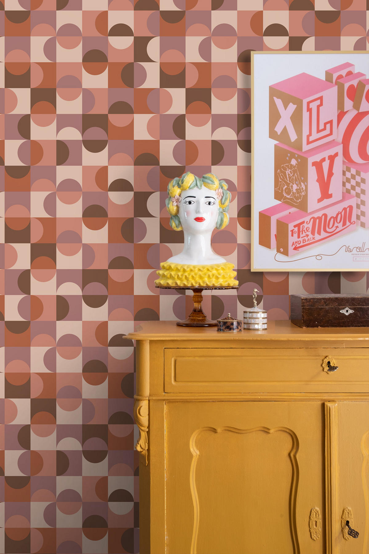 TAPETE Kreise im Bauhaus-Stil 50 x 900 cm - Terracotta, Papier (50/900cm) - ESTAhome