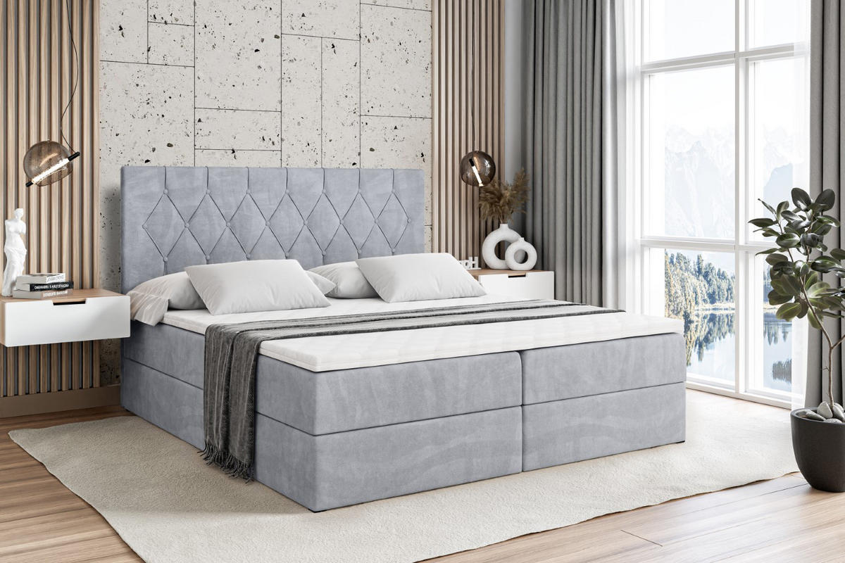 BOXBETT mit H4-Matratze und Lattenrost - VELANTO-BZ - 180x200 Grau - Hellgrau, Holzwerkstoff (180/200cm) - ALTDECOR