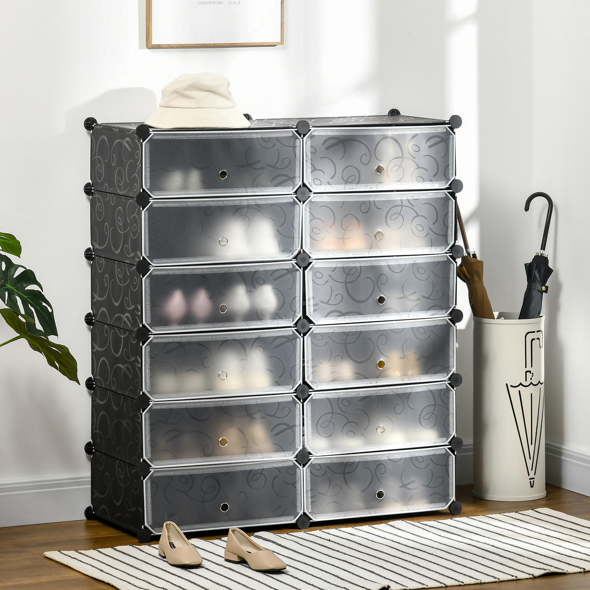 DIY-SCHUHSCHRANK Kunststoff Stahl Schwarz - Schwarz, Kunststoff (37/108/94cm) - HOMCOM