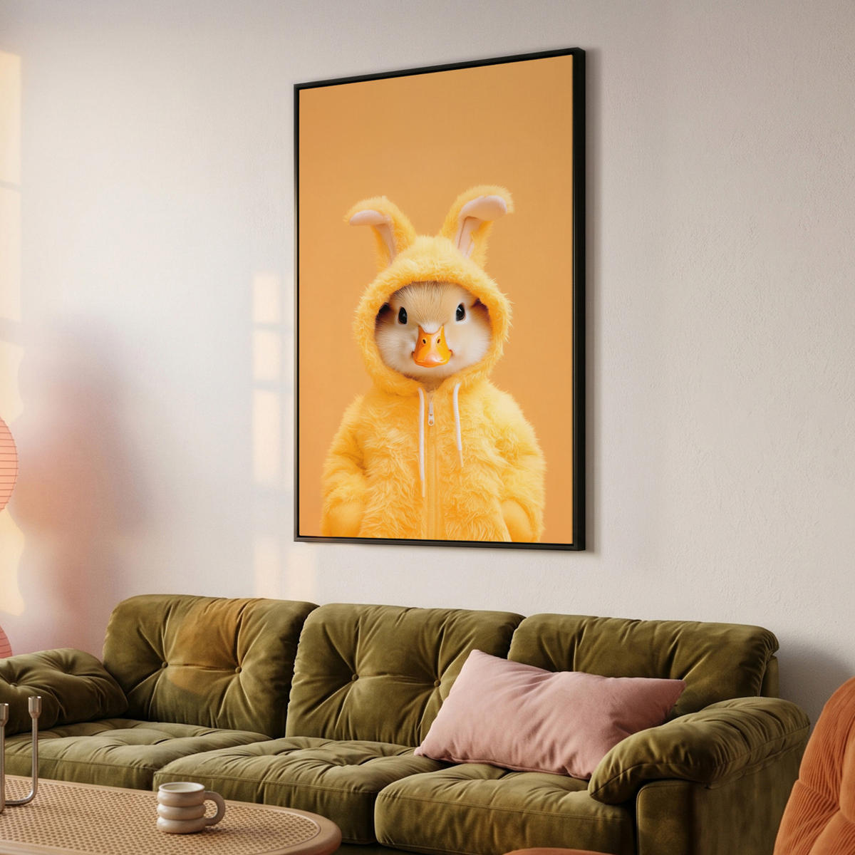 LEINWAND Bilder mit Rahmen - Osterhase - Kostüm - Ente - 100x150 - Gelb, Textil (100/150cm) - MuchoWow