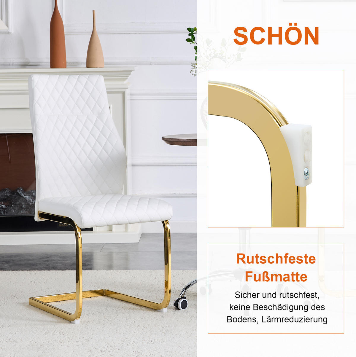 TISCH- UND STUHLSET 3-tlg. 60 cm Weiß/Gold - Weiß, Metall (60/72/60cm) - Meubliv