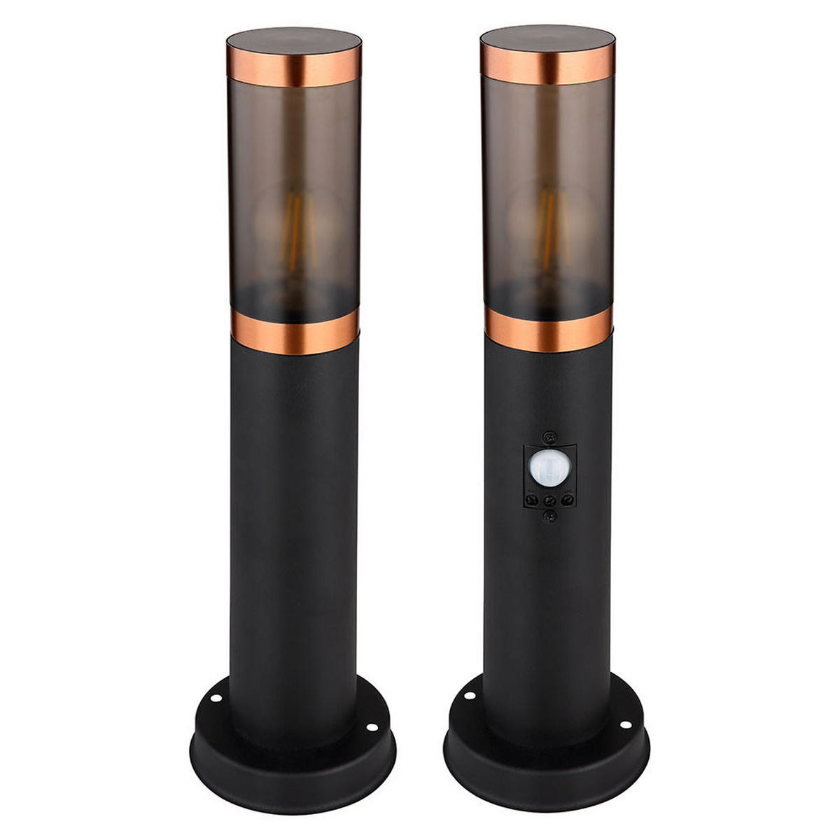 LED AUSSENLEUCHTE Edelstahl Schwarz 2er Set - Schwarz, Metall (12.7/12.7/45cm) - Globo Lighting