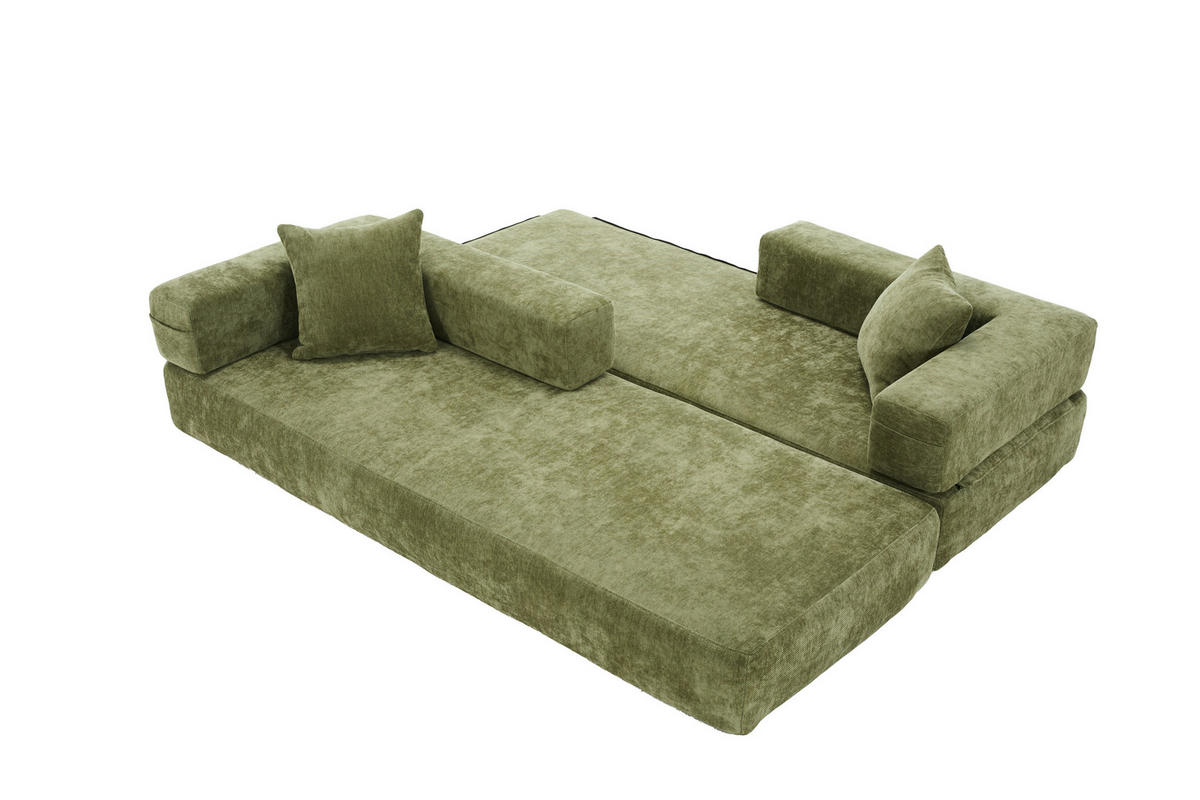 SCHLAFSOFA 198/79/60 cm Grün mit Aufbewahrungstaschen - Grün, Textil (198/60/79cm) - Oxeza