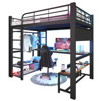 HOCHBETT 140/200 cm Schwarz mit LED und Schreibtisch ohne Matratze - Schwarz, Metall (140/200cm) - MIVRAY