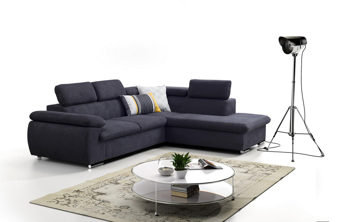 ECKSOFA SACRO Braun Plüsch-Stoff mit Schlaffunktion - Braun, Holz (271/221cm) - MASSENO