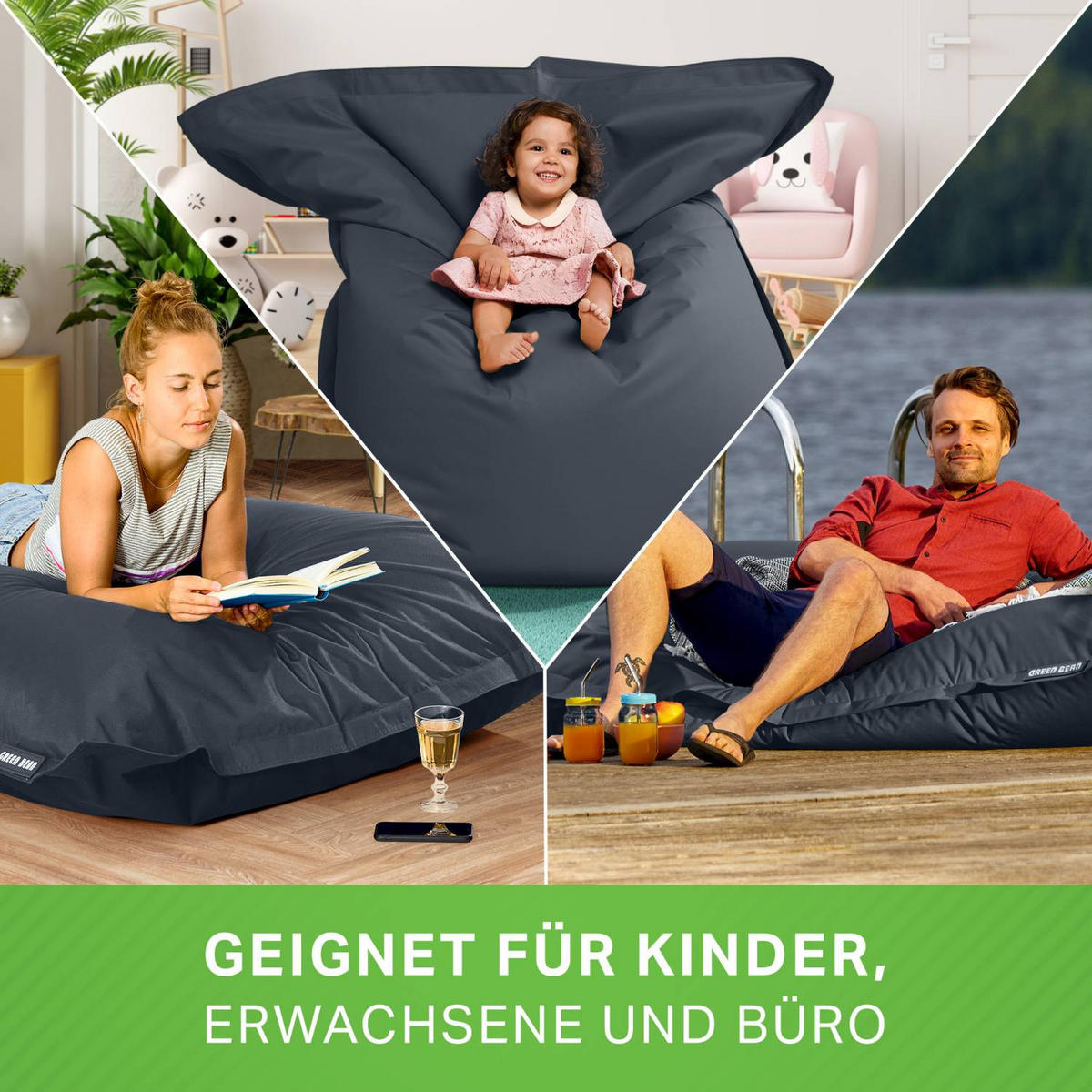 SITZSACK XXL "Square" 140x180cm - 380 L - Grau, Textil (140/25/180cm) - Green Bean