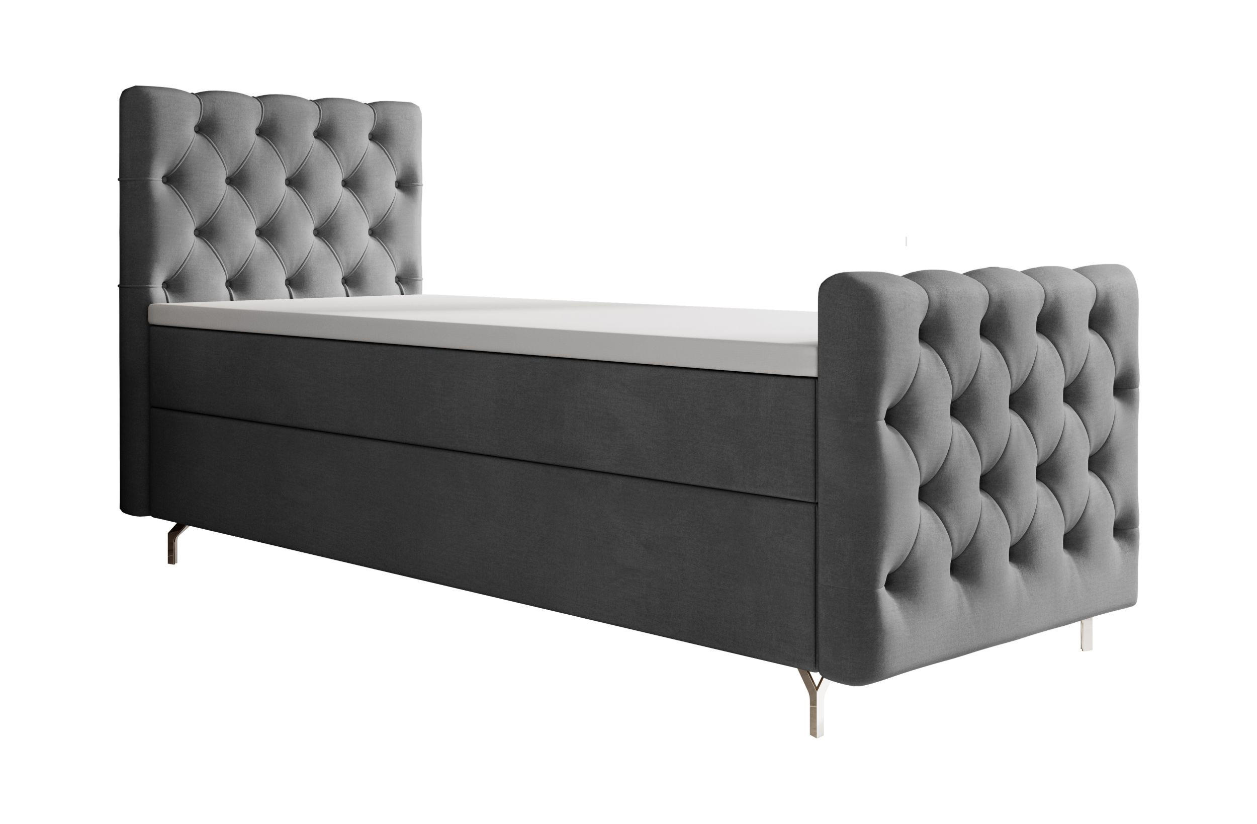 BOXBETT CHESTER PLUS P mit Matratze H3, Bonell und Topper 90x200 Monolith 92 - Grau, Textil (90/200cm) - Bedante